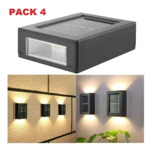 4 Aplique Mini Foco Muro Led Solar Jardín Exterior